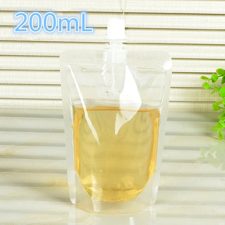 

8*20cm 200ml 50Pcs/ Lot Jelly Juice Liquid Clear Plastic Spout Pack Bag Drinking Milk Shampoo Storage PE Poly Spout Pack Pouch