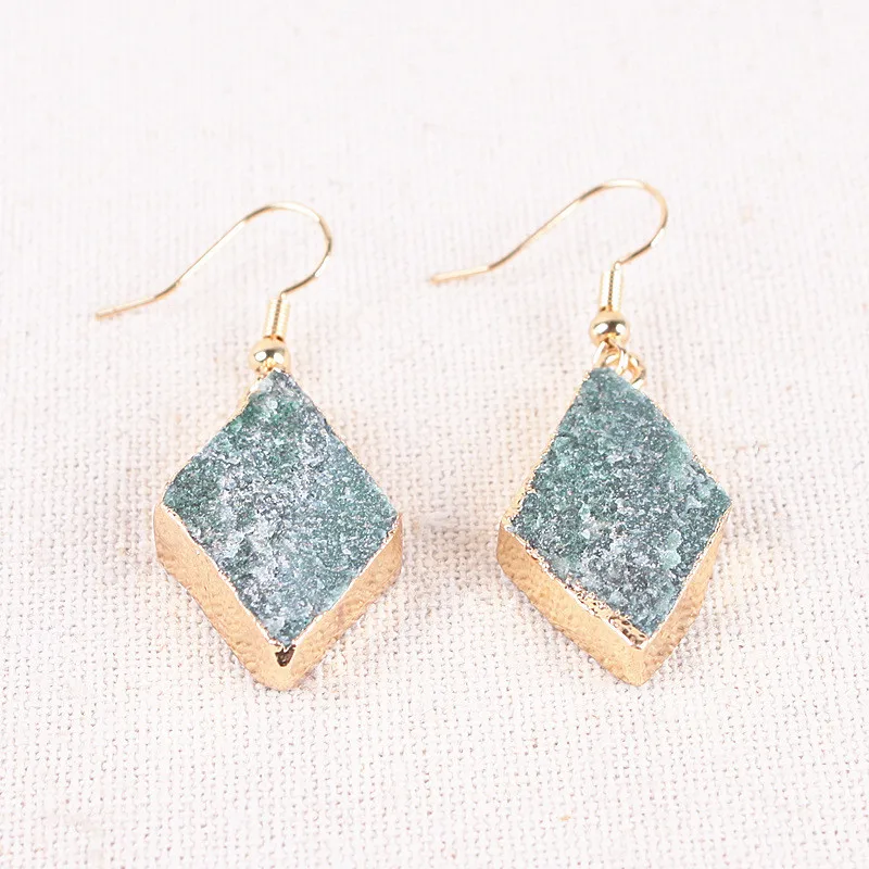 

Green Aventurine Earrings Natural Stone Stud Druzy Earrings For Women Jewelry Handmade Rectangle Dangle Earing Eardrop