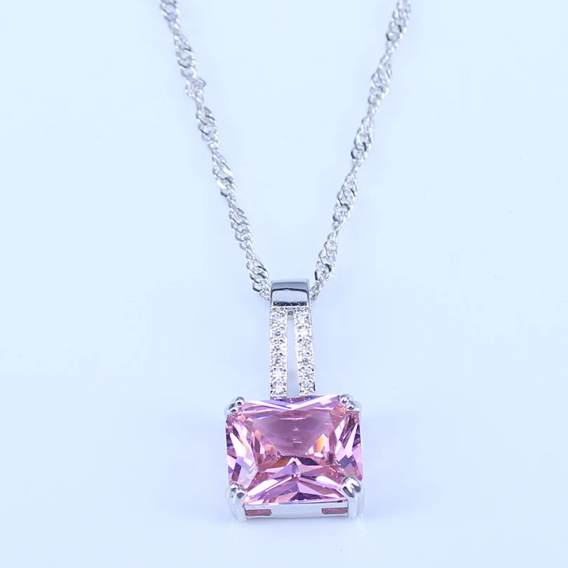 Розовый CZ принцесса стерлингового серебра ювелирные наборы Серебро 925 для женщин серьги/кулон/ожерелье/Кольцо/Браслеты T1062