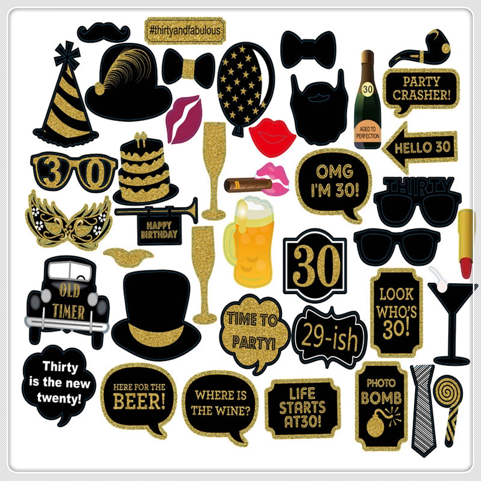 30-й день рождения украшения реквизит для фотографий для взрослых День рождения украшения фото стенд очки-Усы вечерние поставки