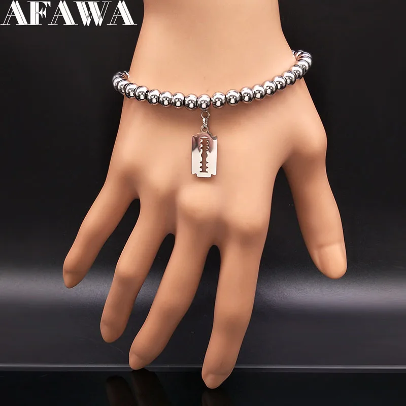 

2019 Fashion Blade Stainless Steel Bead Bracelets Women Silver Color Strand Bracelets Jewelry pulceras para mujer B18065