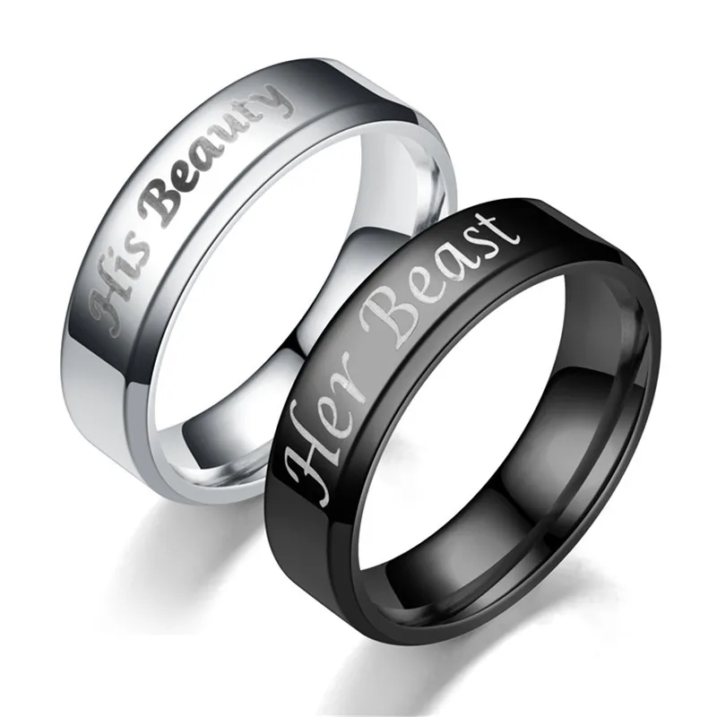 

Fashion Stainless Steel Couple Rings Black Crown Her Beauty Couple Jewelry Anniversary Valentine's Day Gifts