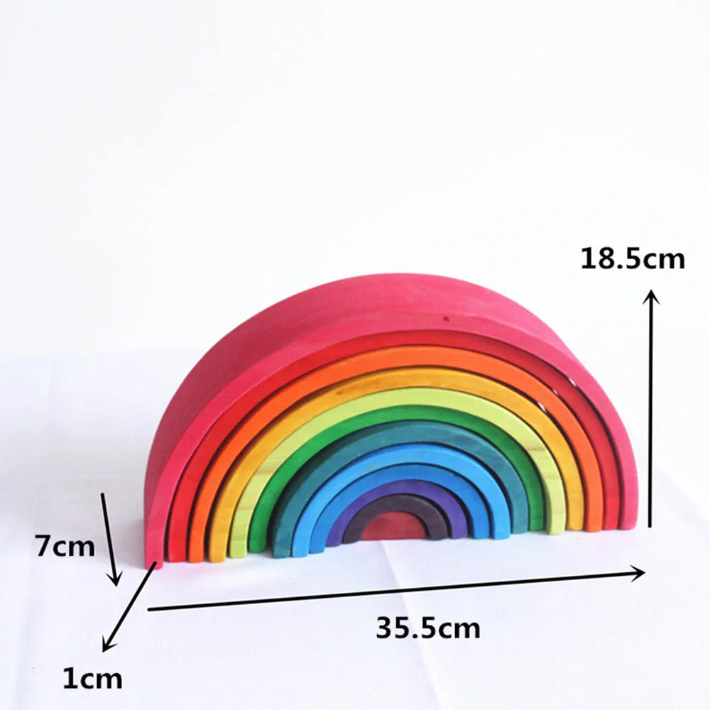 12Pcs wooden rainbow blocks wooden building blocks For Kid Rainbow Building Blocks Montessori educational wooden toy