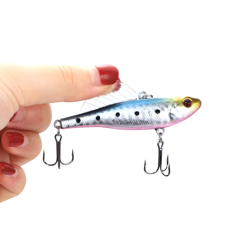 

TAIGEK 70mm 15g 1Pcs Hard Fishing Lure VIB Bait 3D Eyes With Lead Inside Diving Swivel Jig Wing Wobbler Crankbait