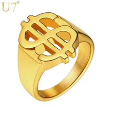U7 Золото Цвет доллар США кольцо из нержавеющей стали подарок рок уличная бижутерия хип хоп Американский баге черное кольцо для мужчин R1015