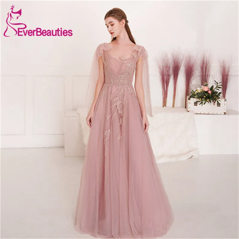 

Blush Evening Dress 2019 Tulle Appliques Robe De Soiree Women Abiye Gece Elbisesi Abendkleider Long Dresses Evening