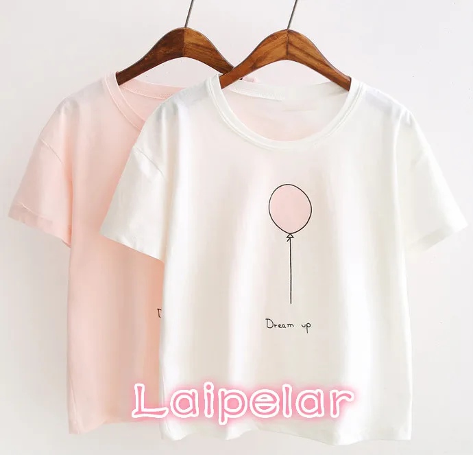 

2018 Summer T-shirts For Women Fashion Tee Top Lovely Balloon Printed Short Sleeve Female T-shirt Women Tops Laipelar