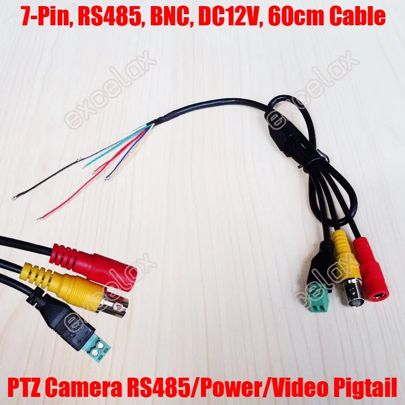 Настроить 100 шт./лот 60 см 7 Булавки rs485 подключение+ DC12V Мощность Вход+ BNC видео Выход кабель видеонаблюдения ptz скорость купол Камера косичка