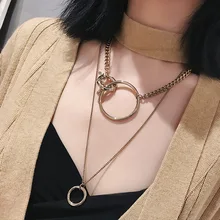 Модное ожерелье для женщин, большой круглый круг, двойной чокер с несколькими слоями, ожерелье, ювелирное изделие, золотая цепочка