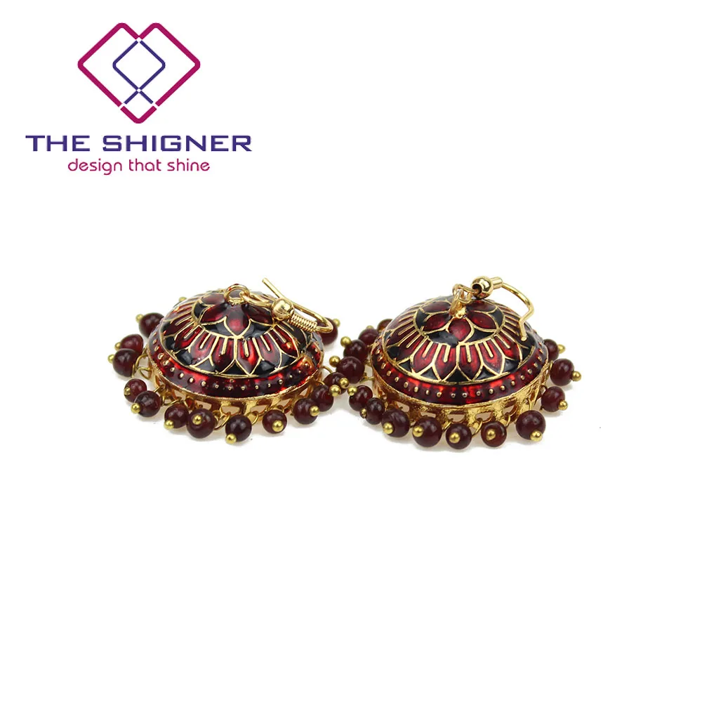 THE SHIGNER индийские традиционные Meenakari эмаль золотой тон Jhumka Jhumki серьги Болливуд стиль ювелирные изделия Висячие Серьги - Окраска металла: IMJ070901L