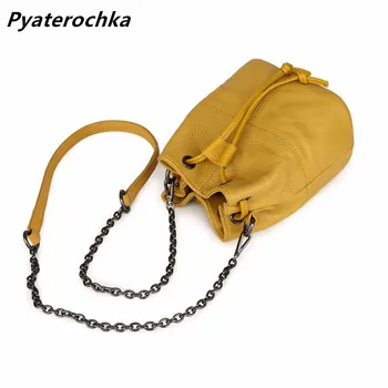 

Pyaterochka Bucket Bag Women Real Leather Single Shoulder Bag 2019 Fashion Chains Shoulder Handbags Luxury Famous Brand Bags