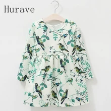 Hurave new arrival casual baby girls dress autumn print bird dress kids girls clothes floral vestidos