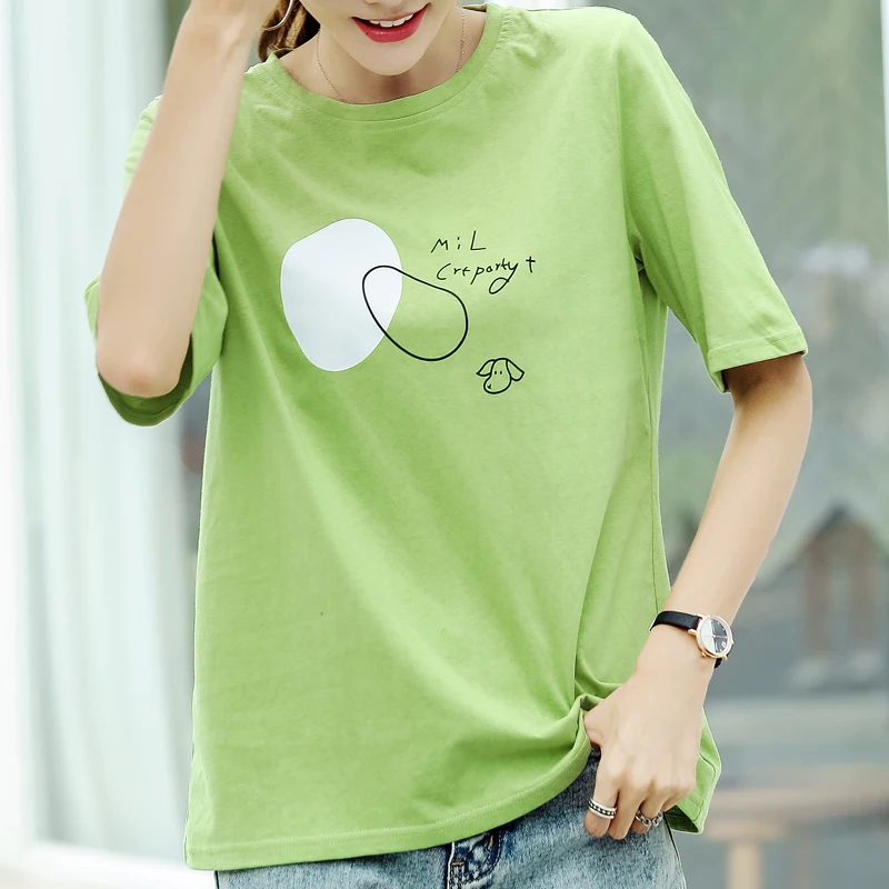 

Simple Cute Letters Printed 100% Cotton Loose Fresh Vintage College Wind Short Sleeve Female T-shirts