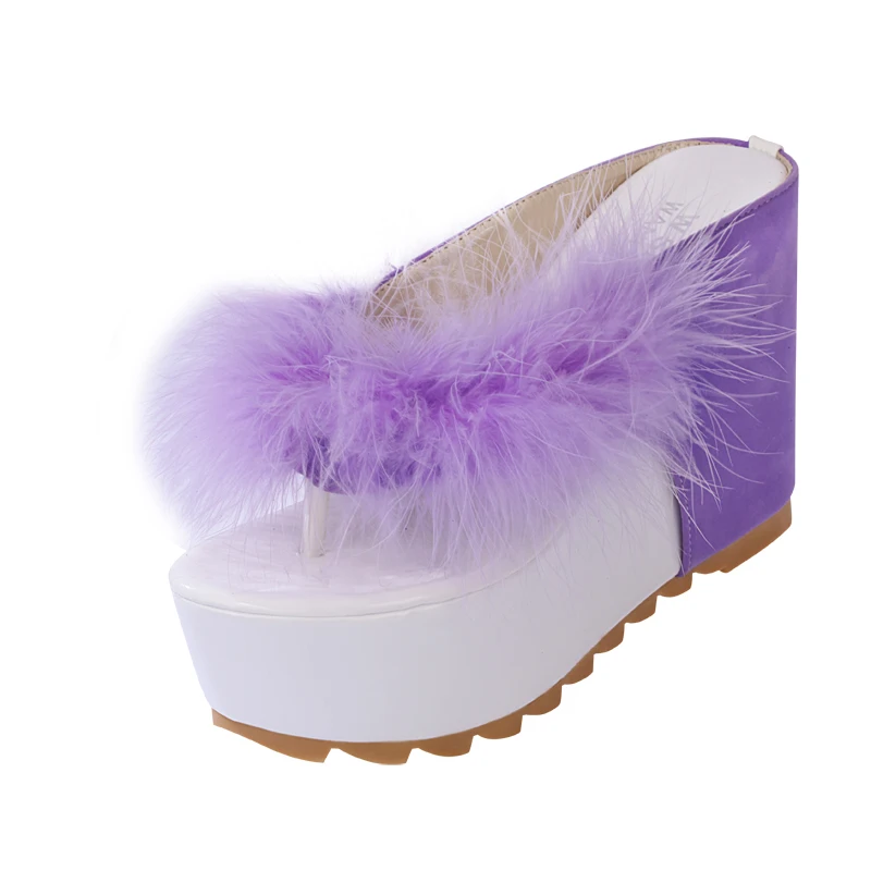 Lucyever/женская летняя обувь; женские Вьетнамки со стразами на высоком каблуке; модные пляжные сандалии на платформе; zapatos mujer - Цвет: purple1