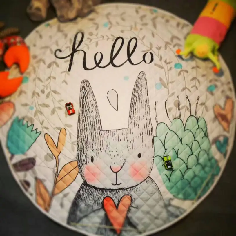 

Child Play Mats Cartoon Animals Kitty Fox Lion Rabbit Owl Crawling Blanket Carpet Rugs Storage Bag Kids Toys Sundries Pouch