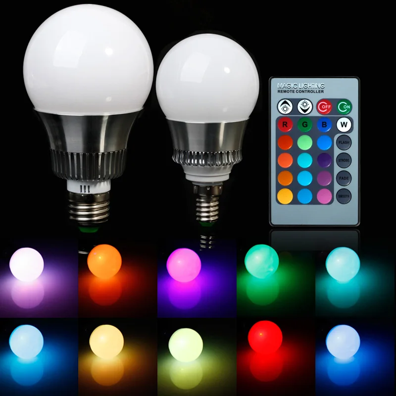 e27 e14 rgb 5w 10w ac85 265v led bulb lamp with remote me18h704sfs light bulb led