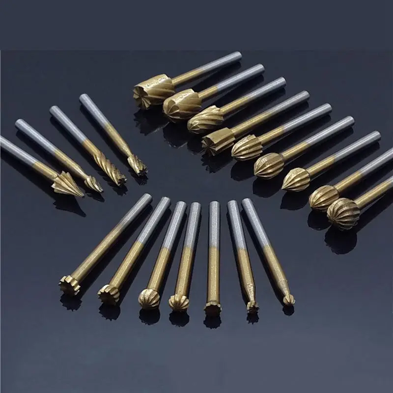 

20pcs HSS Titanium Milling Cutter Wood Rotary Tool Knife File Cutters Woodworking Carving Carved Dremel Cutter Tools Wholesale