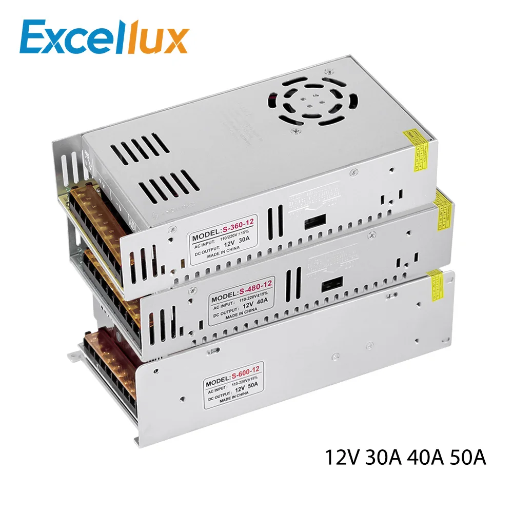 

DC 12V Lighting Transformer LED Driver Power Adapter 30A 40A 50A 360W 480W 600W For Machine LED Strip Light Switch Power Supply