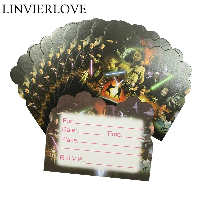 

10pcs/set Cartoon Star Wars Theme Party Cards For Kids Boys Girls Birthday Paper Invitations Cards Event&Party Supplies