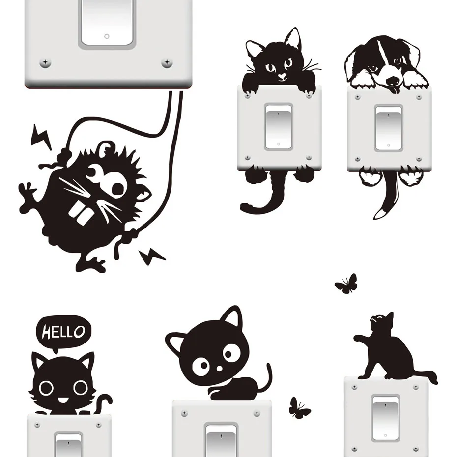 126 23 De Réductionbricolage Drôle Mignon Chat Chien Interrupteur Autocollants Décor 19 Styles Dessin Animé Animaux Interrupteur Mural Autocollant