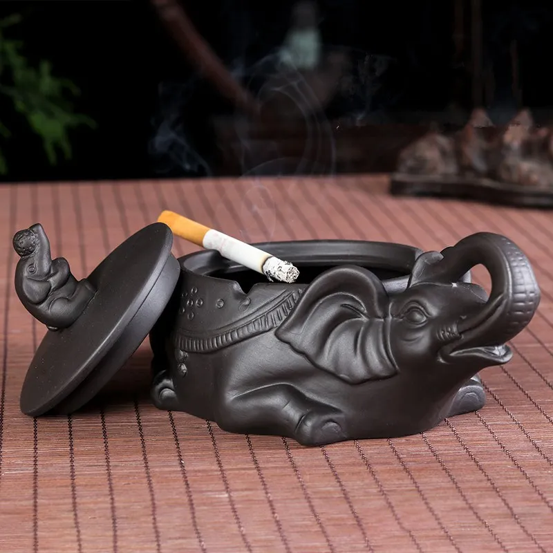 

Yixing Purple Clay Ashtray With Cover Zisha Elephant Ashtray Smoking Accessories Home Decor Ceramics Crafts Ornaments