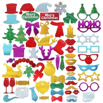 

BESTOYARD 60pcs Glitter Party Photo Booth Props DIY Kit for Merry Christmas Photobooth Dress-up Accessories & Party Favors