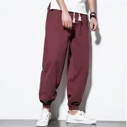 2019 плюс Размеры новые мужские шаровары джоггеры одноцветное хлопчатобумажная ткань, мешок со шнурком брюки Для мужчин уличной хип-хоп