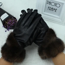 Новые оригинальные овчины натуральной Для женщин зимний мех норки перчатки теплые из натуральной овечьей кожи модные высокое качество бархат ветрозащитный