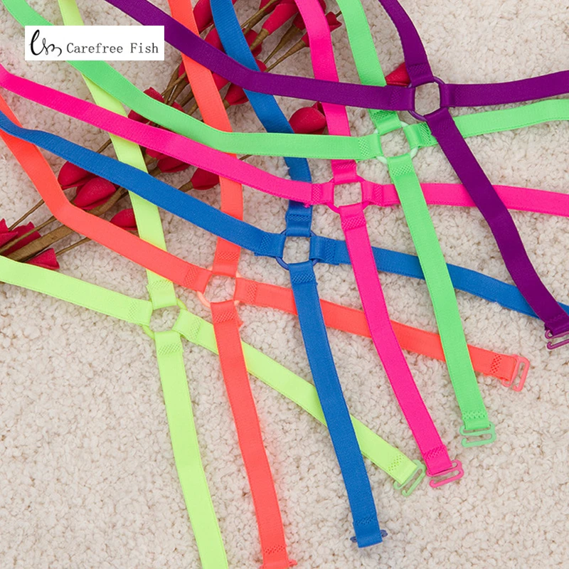 

1cm Neon candy solid color elastic shoulder bra strap back cross slip-resistant underwear bra with /Fashion bra strap