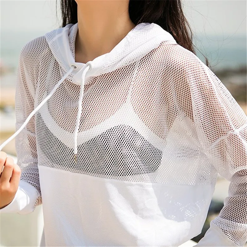 

Hooded long sleeve shirt women T Shirts Black Mesh Sport Fitness White T Shirt Running Quick Dry Blusa Esportiva Feminina Tops