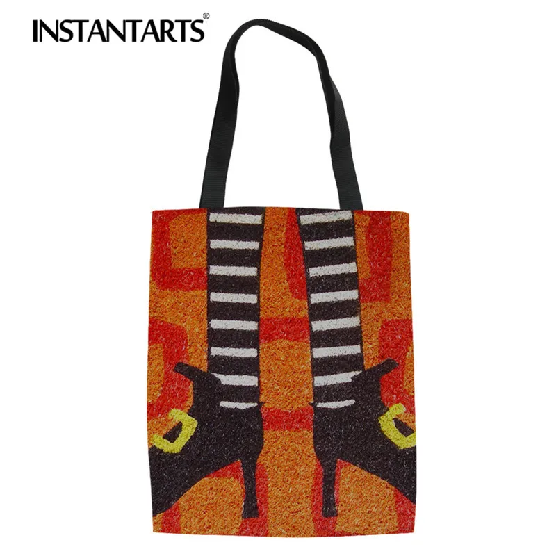 

INSTANTARTS Halloween Tote Bag 3D Wicked Witch Print Luxury Design Women Cloth Shopper Bag Large Capacity Canvas Fold Linen Bag