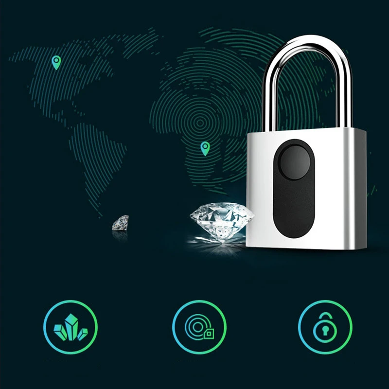 Keyless Smart USB Rechargeable Door Lock Fingerprint Padlock Quick Unlock 5