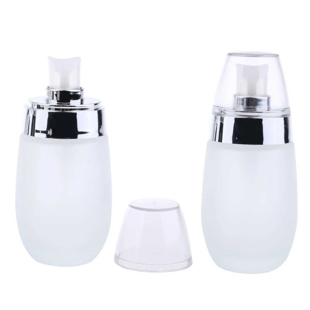 2Pcs Frosting Glass Refillable Empty Pump Lotion Body Wash Hand Wash Liquid Spray Bottle Makeup Container Vials, 50ml