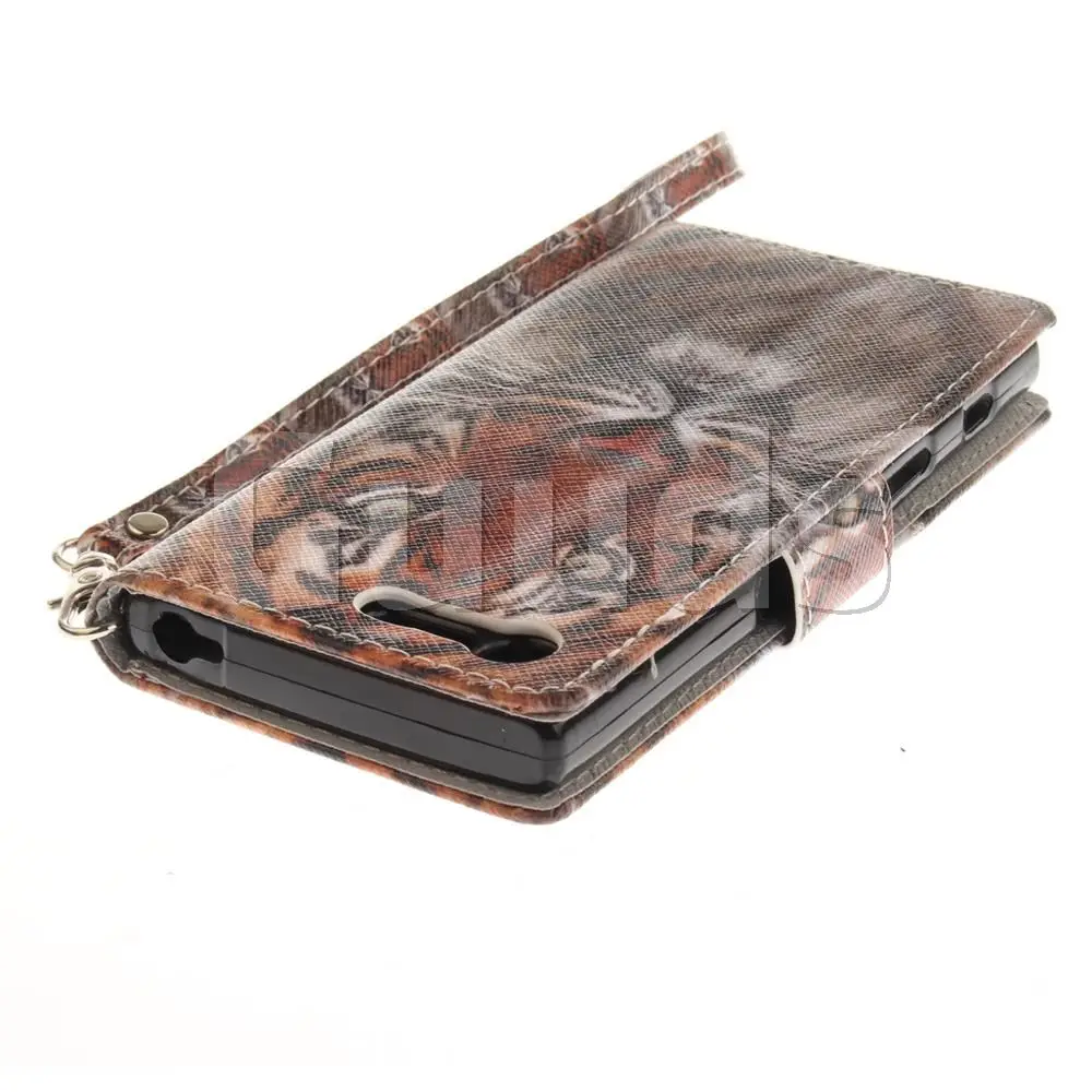 Siberian Tiger Hand Strap Leather Wallet Case for Sony Xperia X Compact X Mini