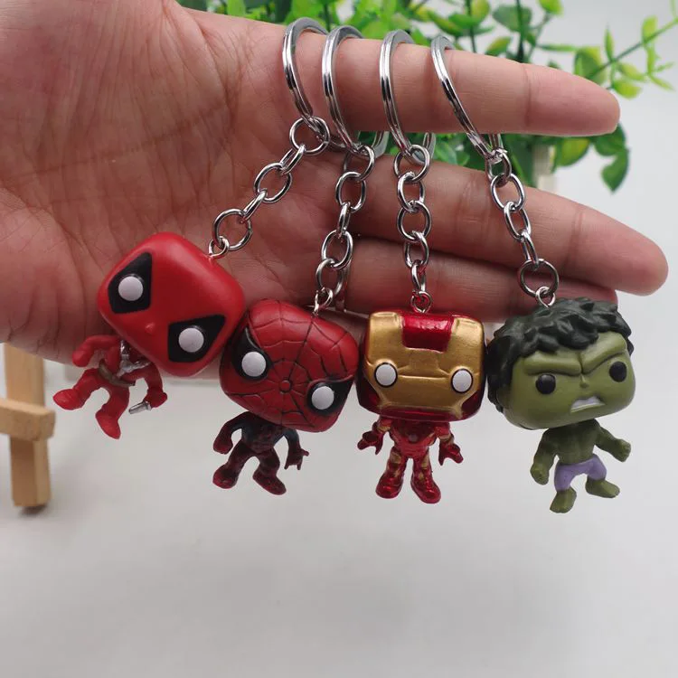 

4 pcs/set Marvel Avengers Spiderman Iron Man Hulk X-men Deadpool Keychain Keyring Cosplay Collection Toys