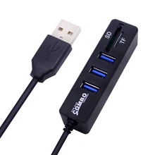 USB Combo USB 2,0 концентратор высокоскоростной портативный 3 порта разделитель USB кард-ридер все в одном для SD TF для ноутбука ПК компьютер USB концентратор