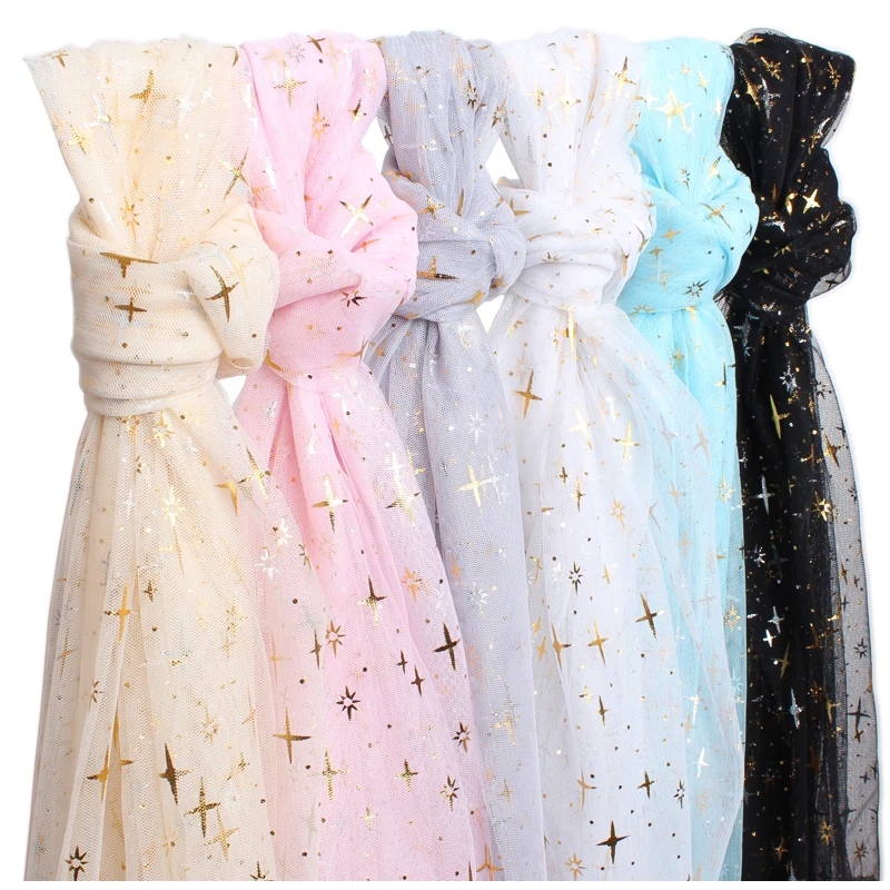 

5m Rainbow Mesh Yarn Gold Star Sequins Fabric Gradient Mesh Gauze Pettiskirt Skirt Mesh Red Background Decoration Handmade Diy
