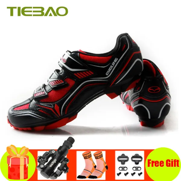 Tiebao men mountain bike cycling sapatilha ciclismo mtb spd pedals shoes Breathable Self-locking bicycle riding ciclismo shoes - Цвет: pedals with 1522 R