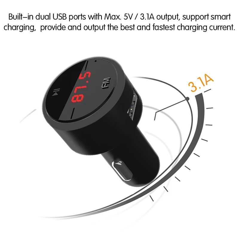 Onever 5V3. 1A автомобильный Bluetooth fm-передатчик с двумя usb-портами, автомобильное зарядное устройство, автоматический модулятор, mp3-плеер, автомобильный прикуриватель, комплект для громкой связи, Новинка