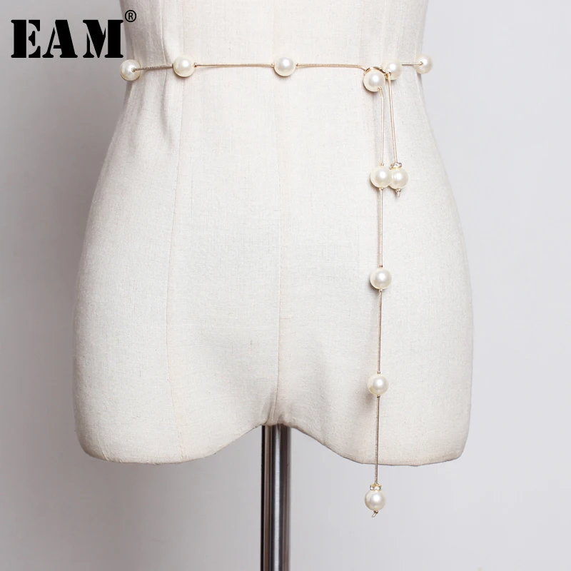 

[EAM] 2019 New Spring Summer Metal Pearl Split Joint Temperament Personality Long Belt Women Fashion Tide All-match JU454