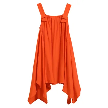 

4 to 14 years kids & teenager girls summer solid orange asymmetrical casual beach dress child girl fashion vest dresses clothing