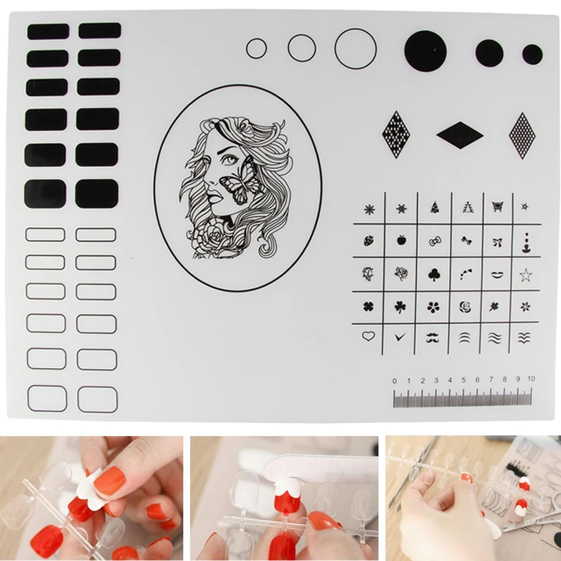

10pcs/pack Silicone Nail Art Practice Coloring Pad Mat Polish Sticker Stamping Guide Printing Transfer Table Cover Palette Tools
