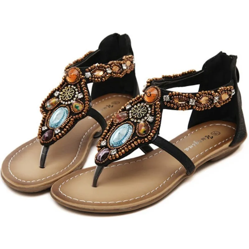 Shoes woman 2018 Summer shoes flat sandals women Bohemia Handmade Beaded Flats Female Sandals 