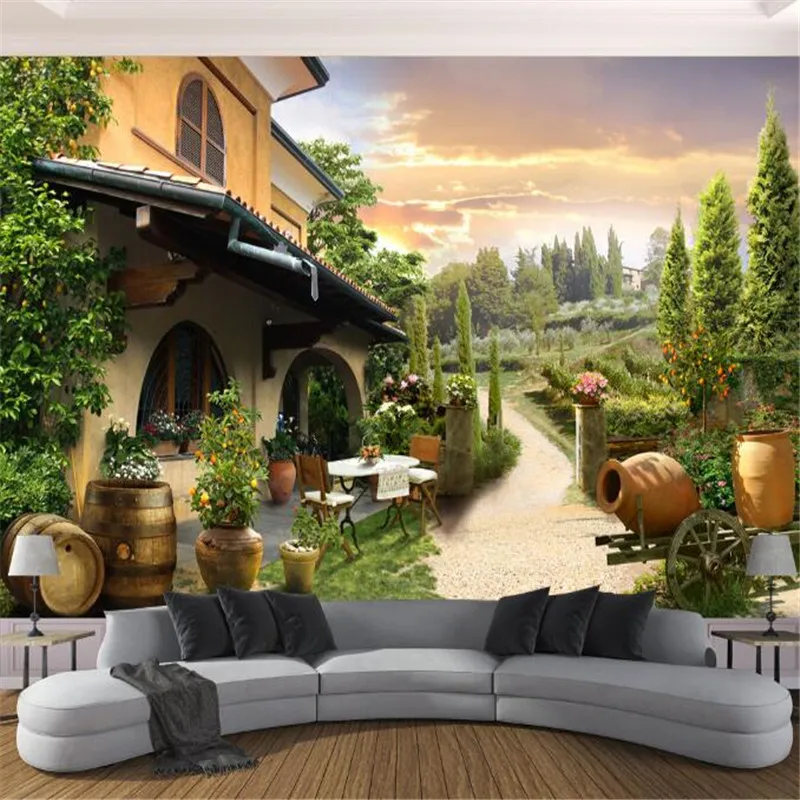 

custom 3d photo mural wallpaper villa garden view 3d tv sofa backgroundquality high non-woven wall paper for bedding room