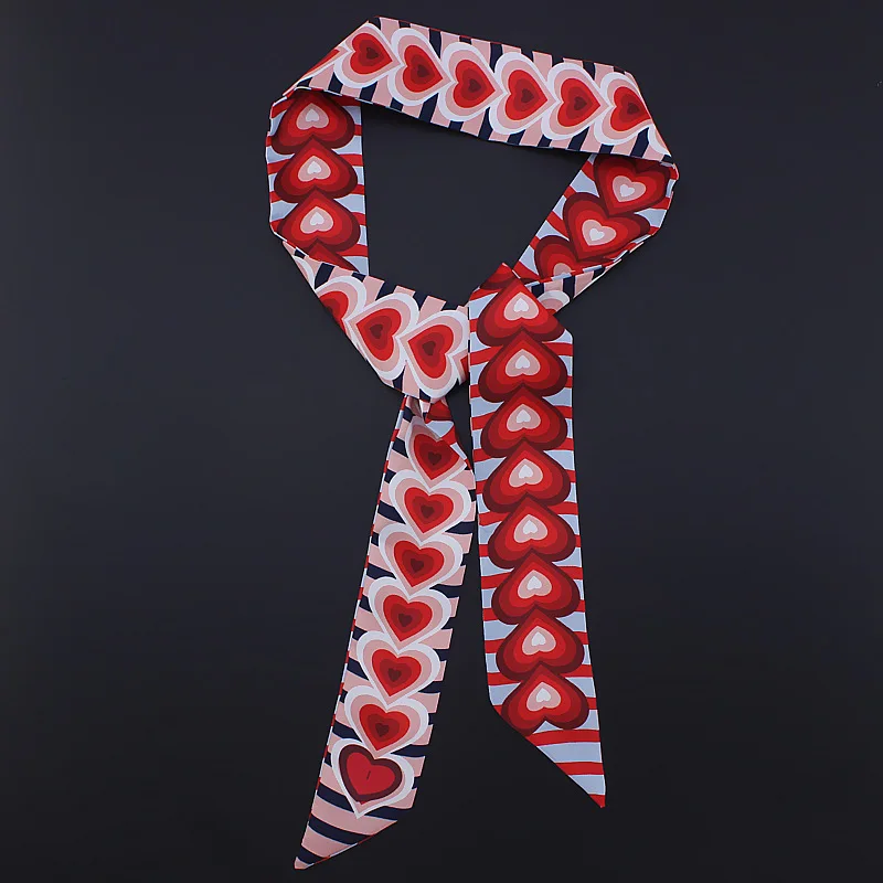 2019 новый дизайн 120 см шарф с принтом в виде сердечка Малый Для женщин шелковый шарф бренд мешок ленты для волос модный головной платок