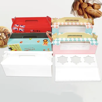

10 pcs cupcake box with window handle Roll Cake Kraft Paper Gift Packaging box wedding kids Birthday home Party supplier