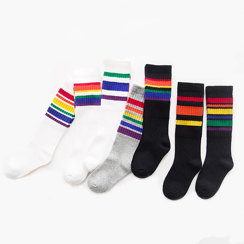 

Hot Selling!!! Baby Girl Boy Babies Burst Models Babies Lovely Rainbow Striped Tube Socks Knee-High Infant Baby Boys Girls C377