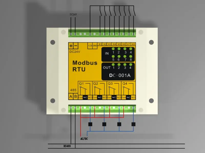 8 вход 4 Выход IO переключатель модуль 485 IO модуль modbus RTU стандартный протокол