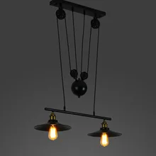 Loft Black Iron Pulley Pendant Light without Mirror Home Decoration Bar Kitchen Lamp E27 Edison Bulbs