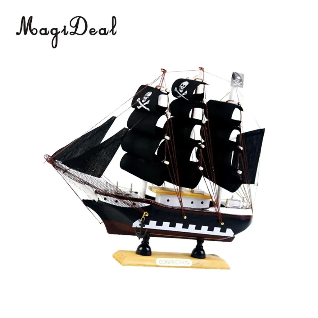 Wooden Small Sailboat Pirate Ship Home Model Boat Nautical Office Desk Bookstore Theme Party Decor Children Kids Birthday Gift